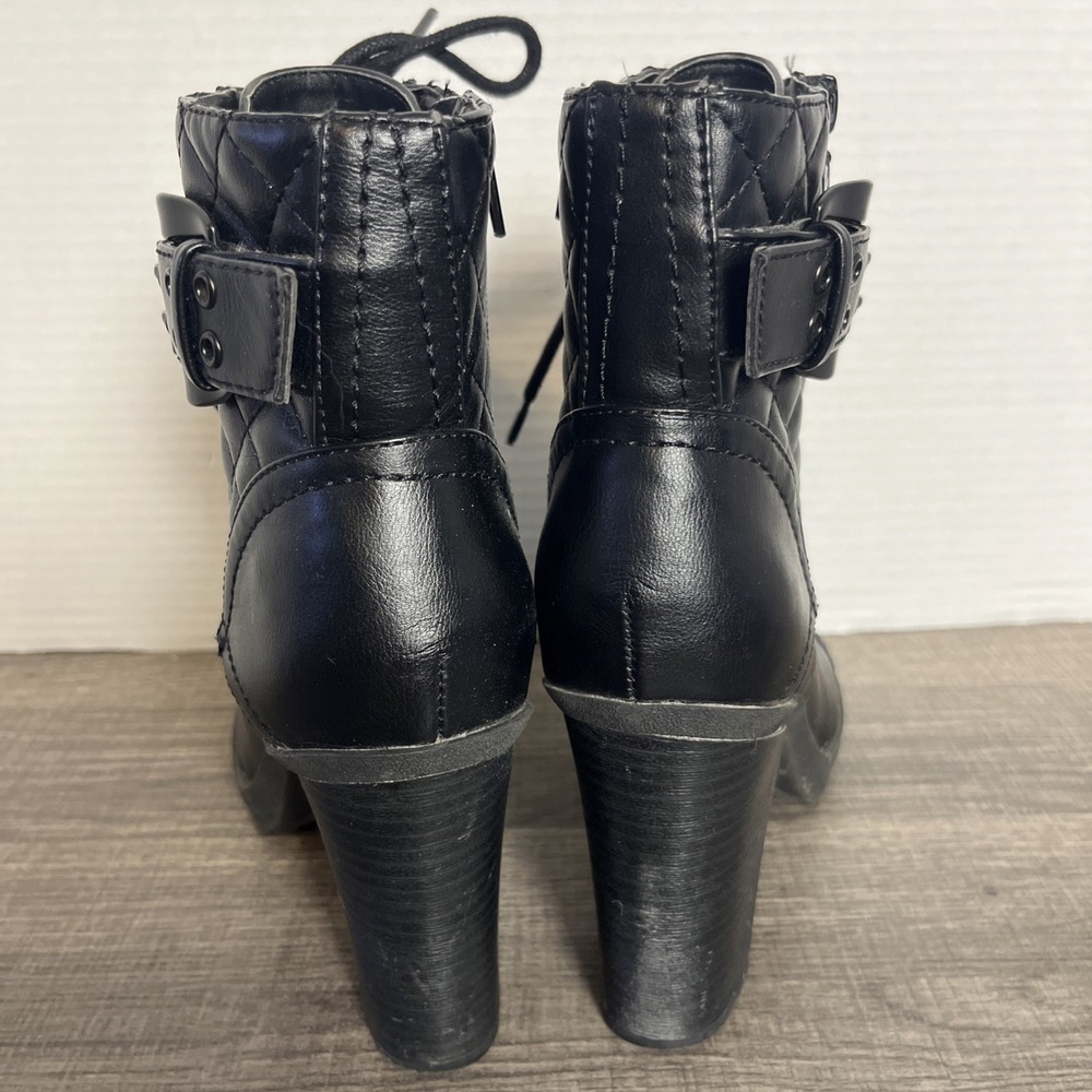 G by Guess Combat Boots 6.5 Black Lace up Zip Biker Heel Ankle Bootie Whimsigoth - Picture 3 of 11